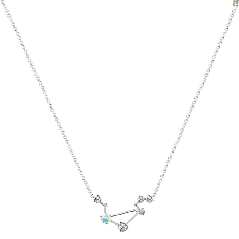 Libra Zodiac Star Constellation Opal & White Topaz Necklace OPL-RDN-494.
