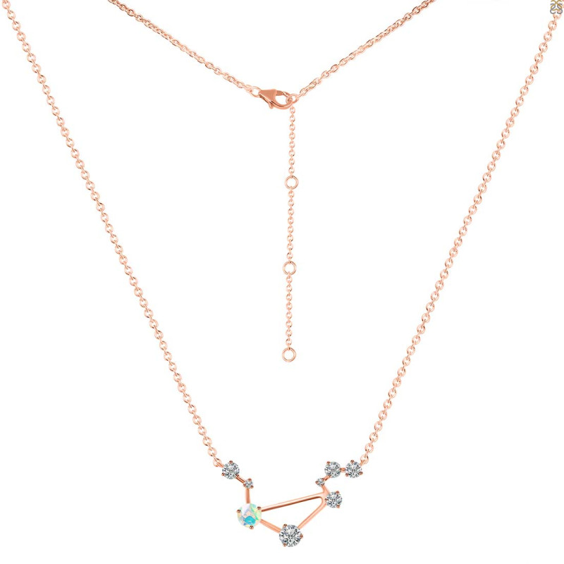 Libra Zodiac Star Constellation Opal & White Topaz Necklace OPL-RDN-494.