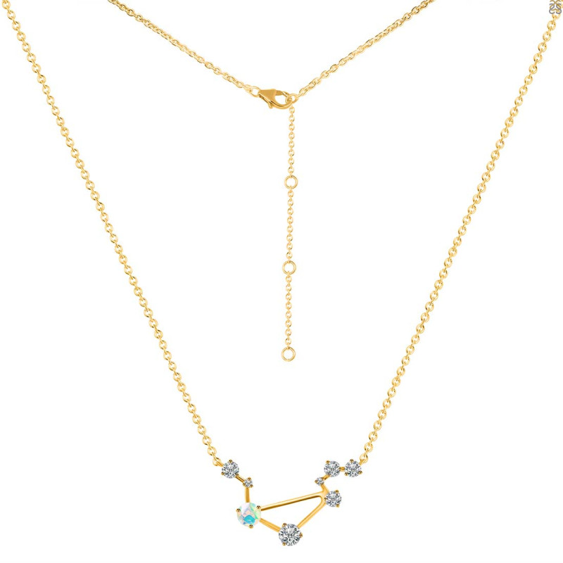 Libra Zodiac Star Constellation Opal & White Topaz Necklace OPL-RDN-494.