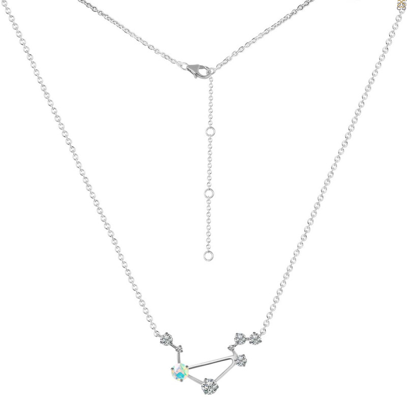 Libra Zodiac Star Constellation Opal & White Topaz Necklace