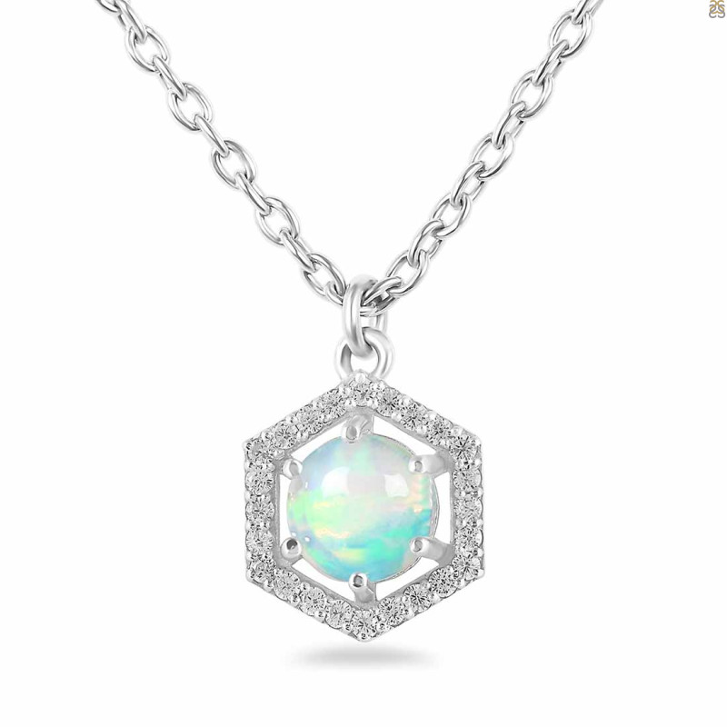 Opal & White Topaz Necklace With Slider Lock OPL-RDN-69.