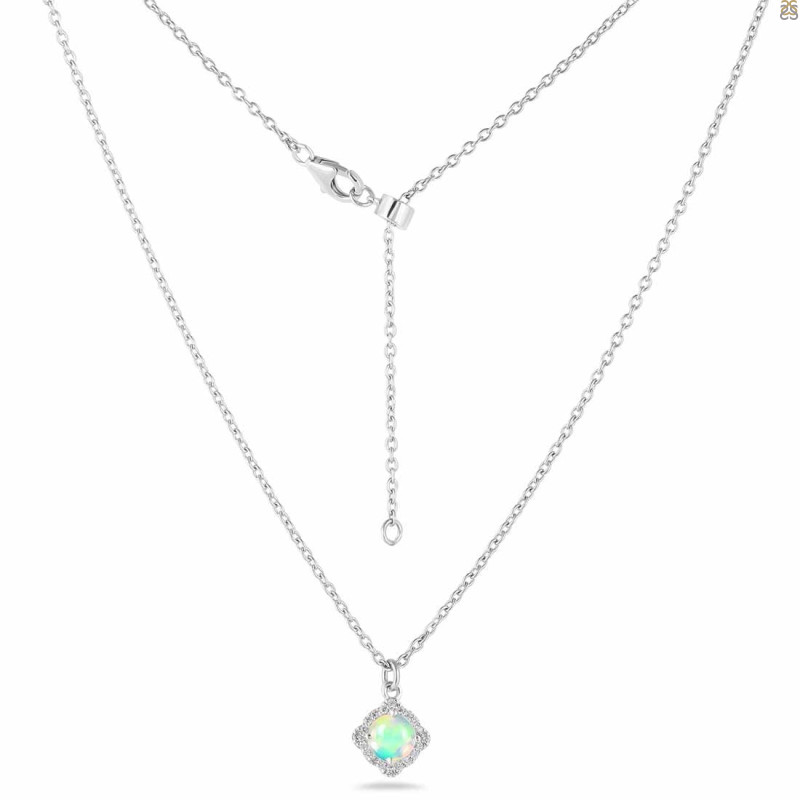 Opal & White Topaz Necklace With Slider Lock