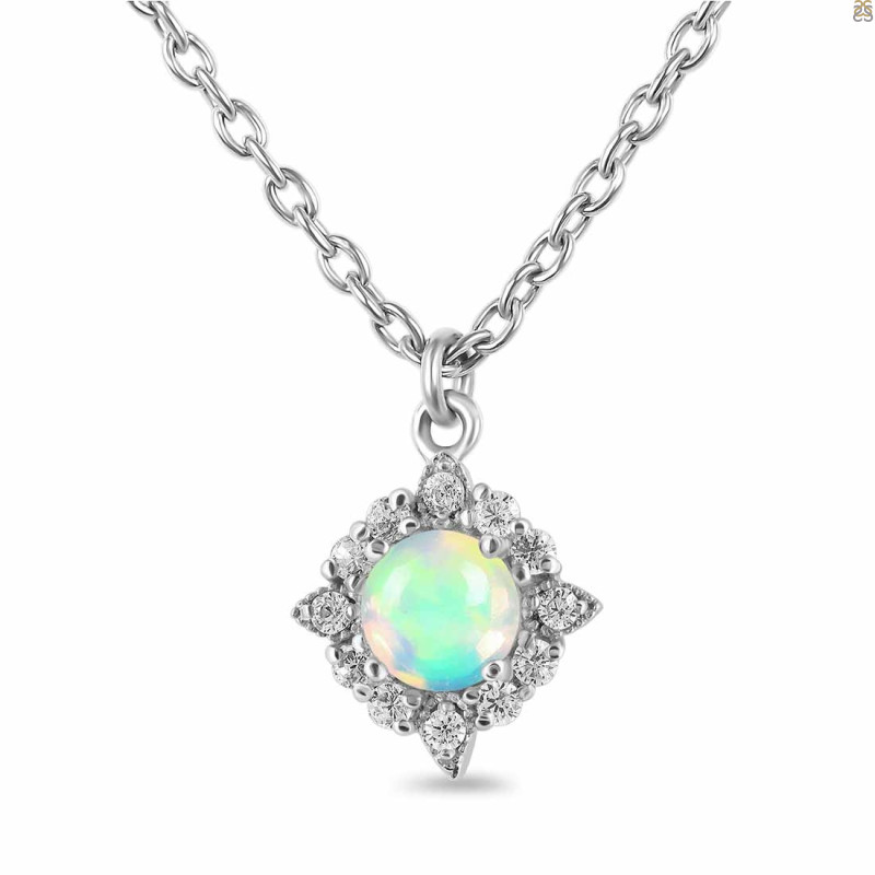Opal & White Topaz Necklace With Slider Lock OPL-RDN-77.