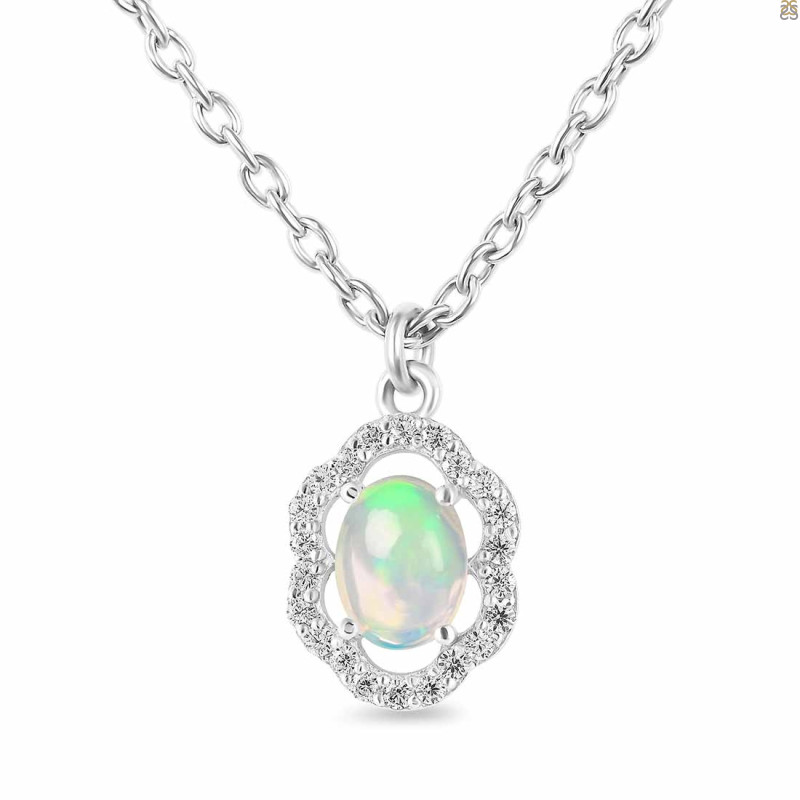 Opal & White Topaz Necklace With Slider Lock OPL-RDN-78.