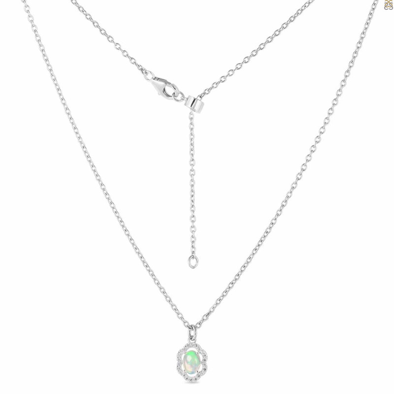 Opal & White Topaz Necklace With Slider Lock