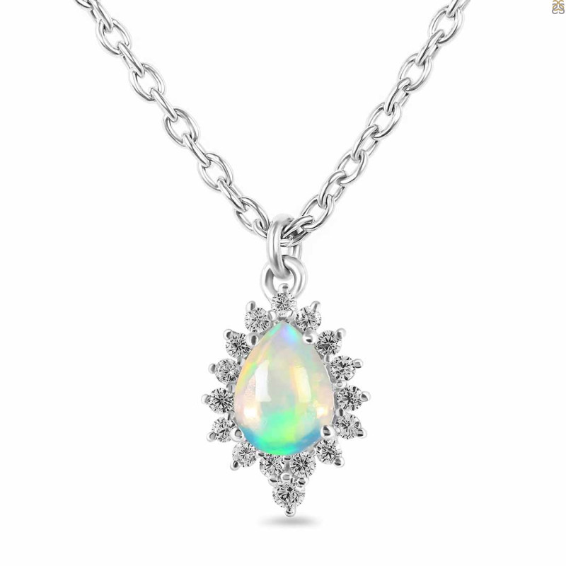 Opal & White Topaz Necklace With Slider Lock OPL-RDN-79.