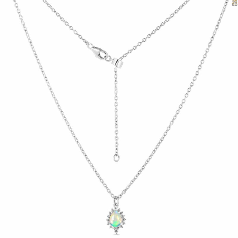 Opal & White Topaz Necklace With Slider Lock