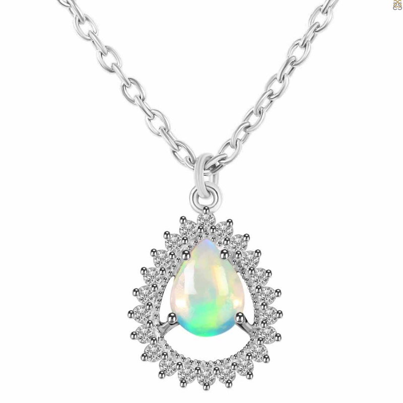 Opal & White Topaz Necklace With Slider Lock OPL-RDN-80.