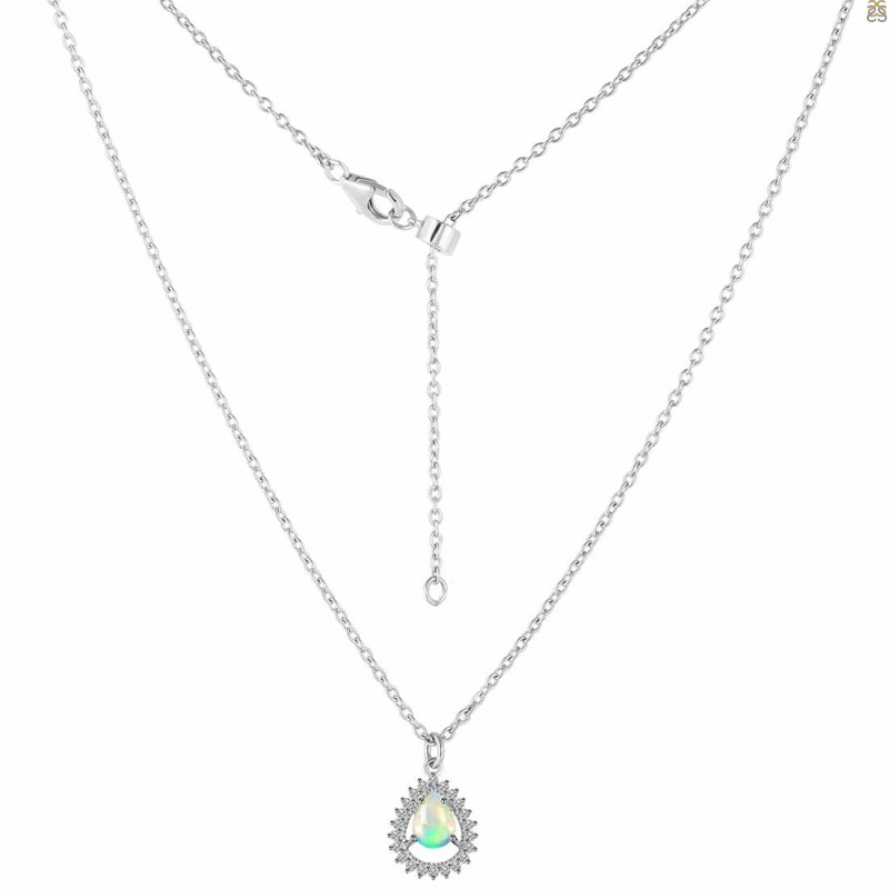 Opal & White Topaz Necklace With Slider Lock