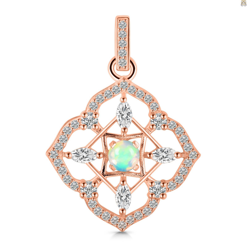 Opal & White Topaz Pendant OPL-RDP-797-CZ-LOOP.