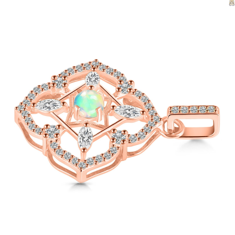 Opal & White Topaz Pendant OPL-RDP-797-CZ-LOOP.