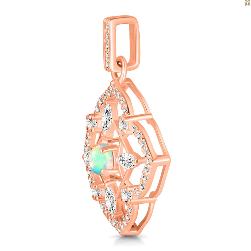 Opal & White Topaz Pendant OPL-RDP-797-CZ-LOOP.
