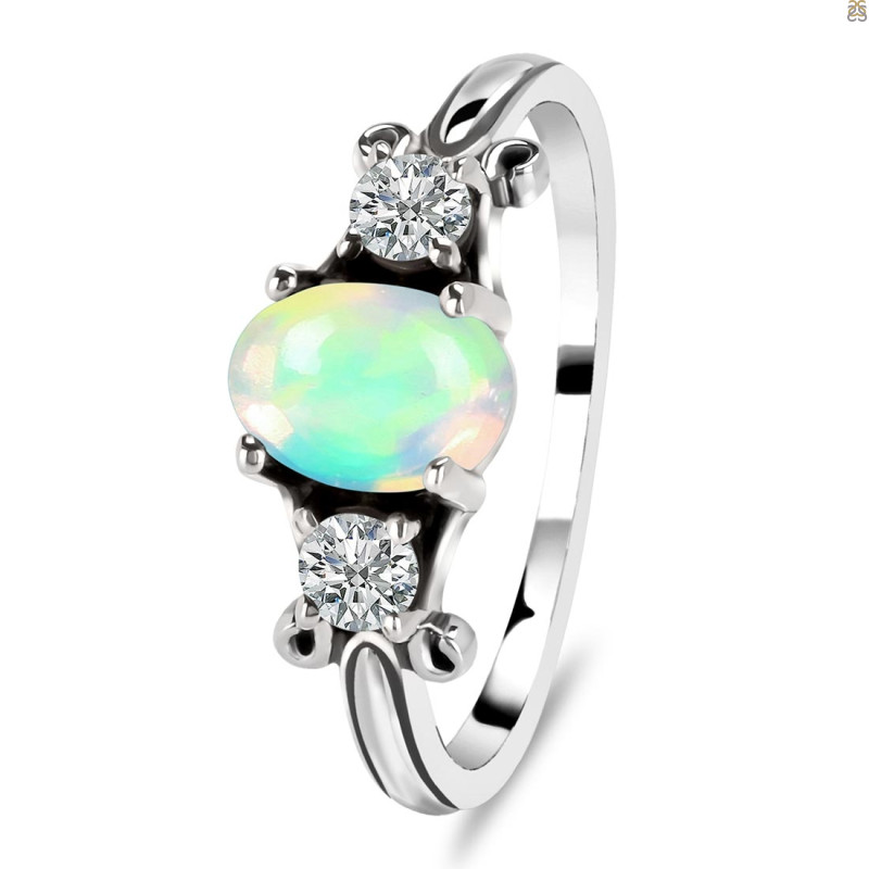 Opal & White Topaz Ring
