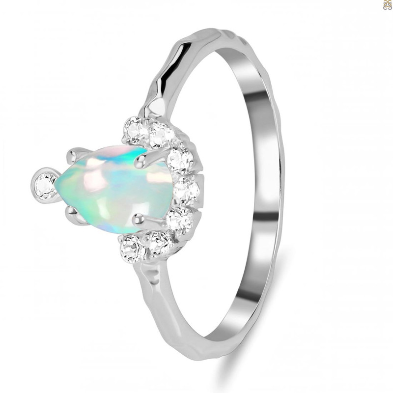 Opal & White Topaz Ring