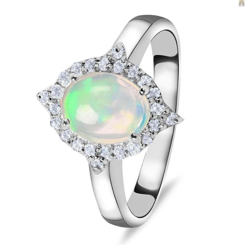 Opal & White Topaz Ring
