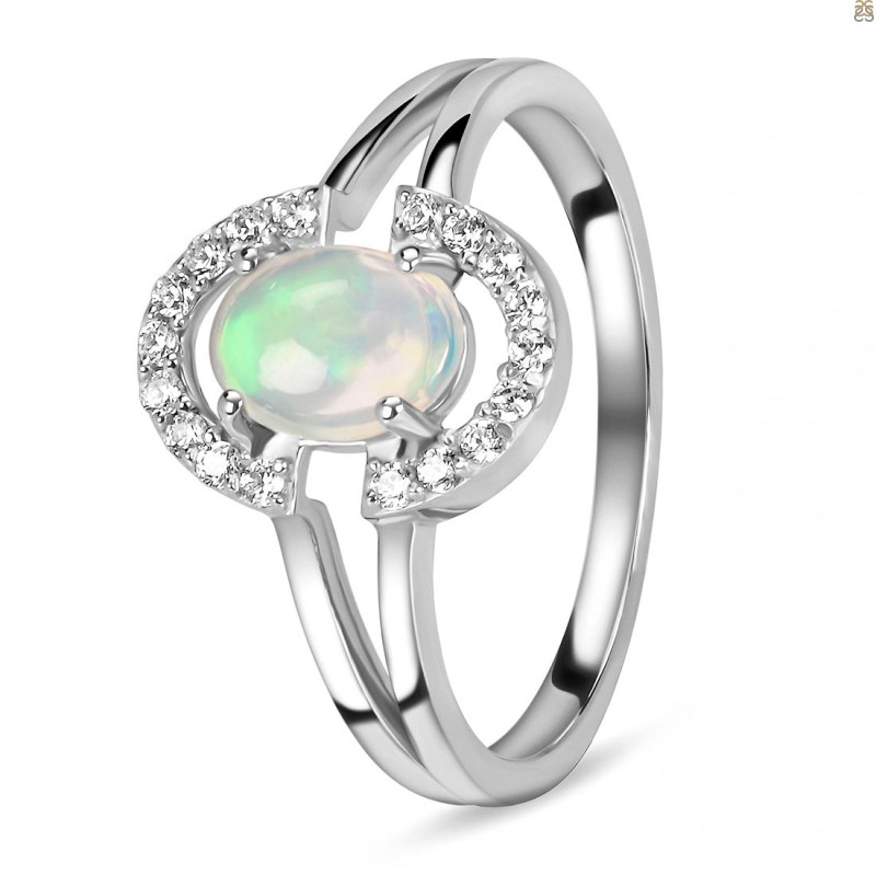 Opal & White Topaz Ring