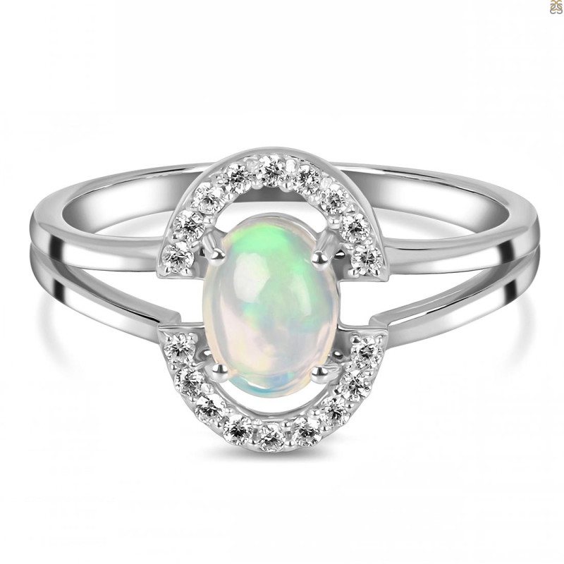 Opal & White Topaz Ring OPL-RDR-1802.
