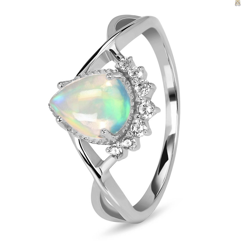 Opal & White Topaz Ring