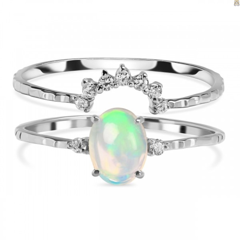 Opal & White Topaz Ring OPL-RDR-1938.