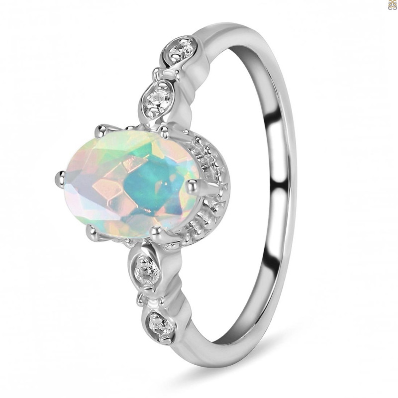 Opal & White Topaz Ring