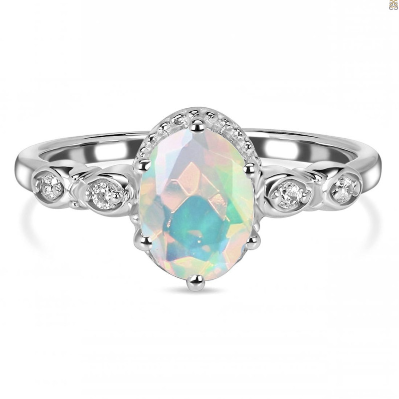 Opal & White Topaz Ring OPL-RDR-2182.