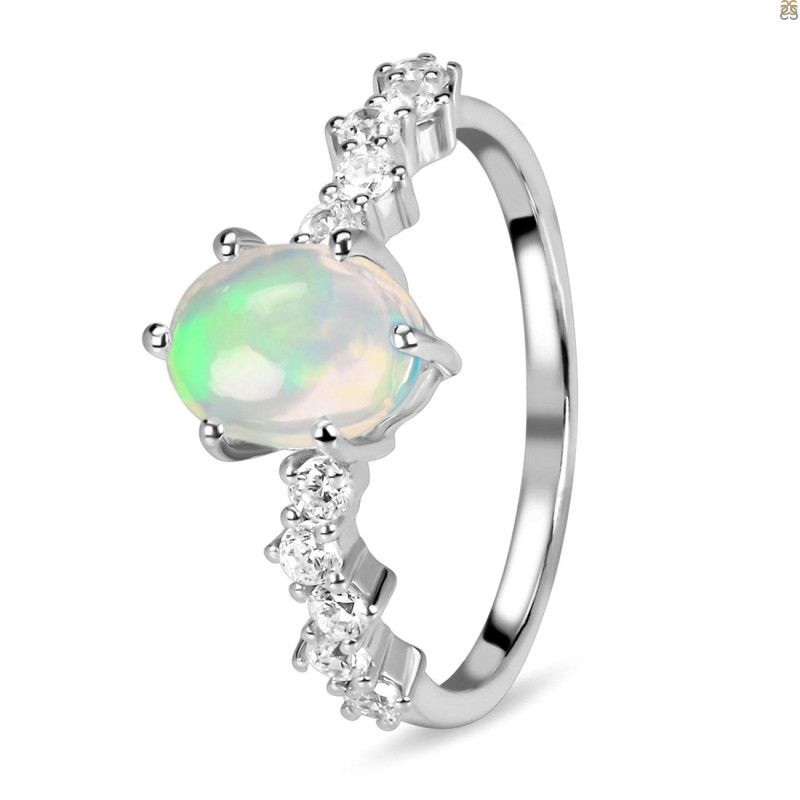 Opal & White Topaz Ring
