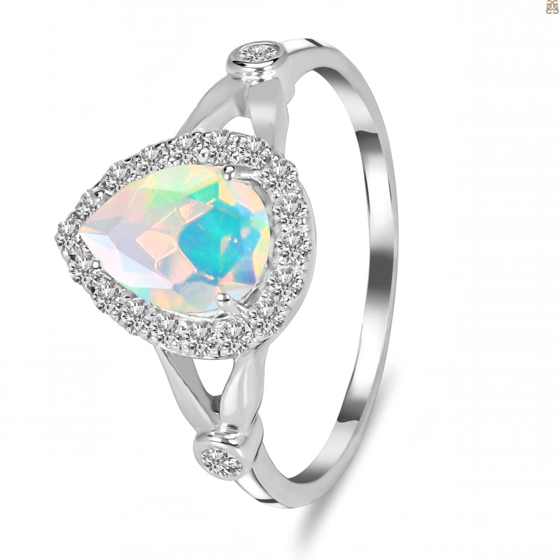 Opal & White Topaz Ring