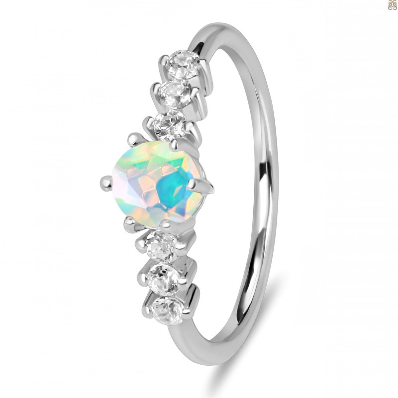 Opal & White Topaz Ring