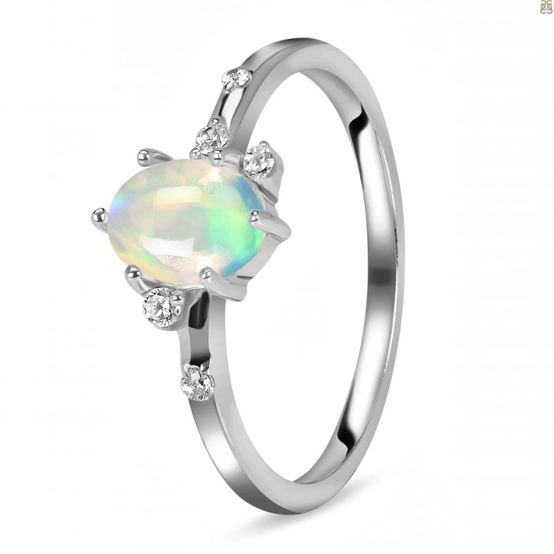 Opal & White Topaz Ring