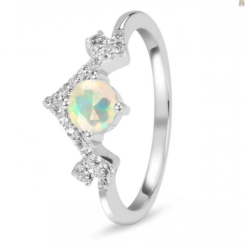 Opal & White Topaz Ring