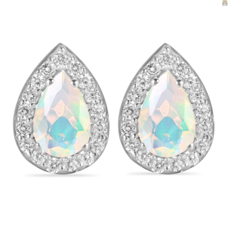 Opal & White Topaz Stud Earring OPL-RE-52.