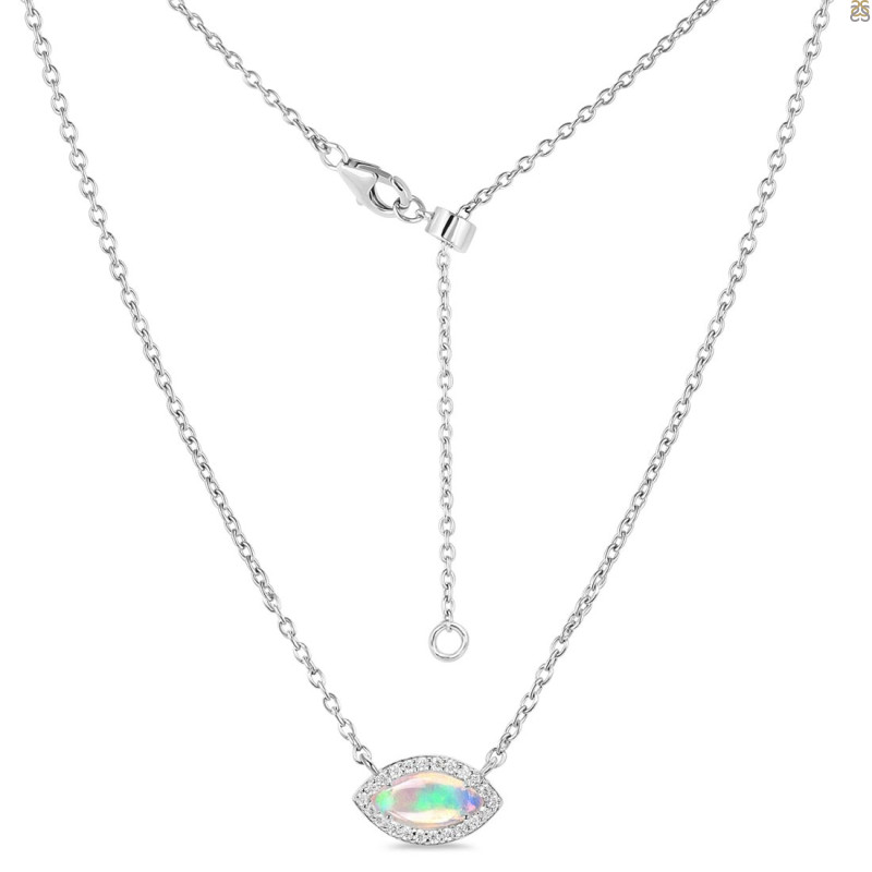 Opal & White Topaz Necklace With Adjustable Slider Lock