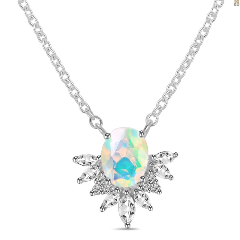Opal & White Topaz Necklace OPL-RN-72.