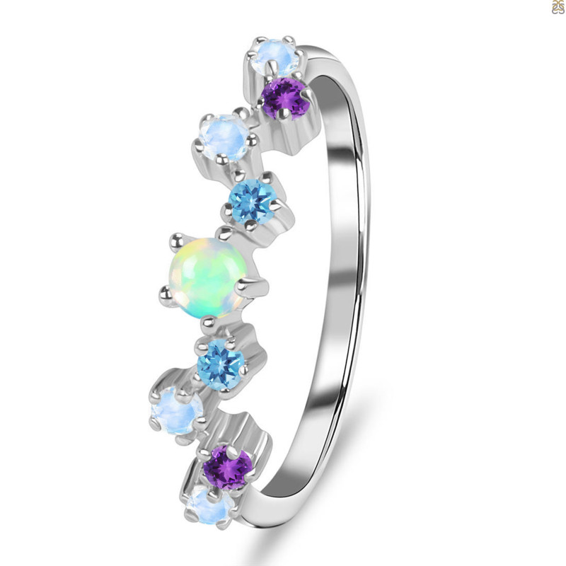 Opal & Amethyst & Moonstone & Blue Topaz Ring