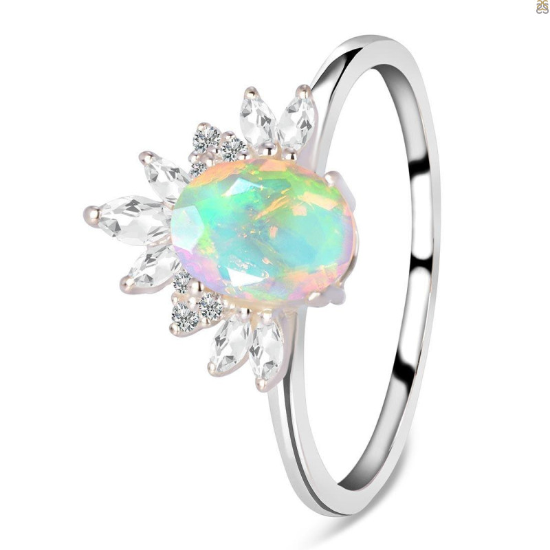 Opal & White Topaz Ring