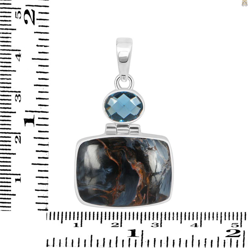 Pietersite/Blue Topaz Pendant-2SP PIT-1-129