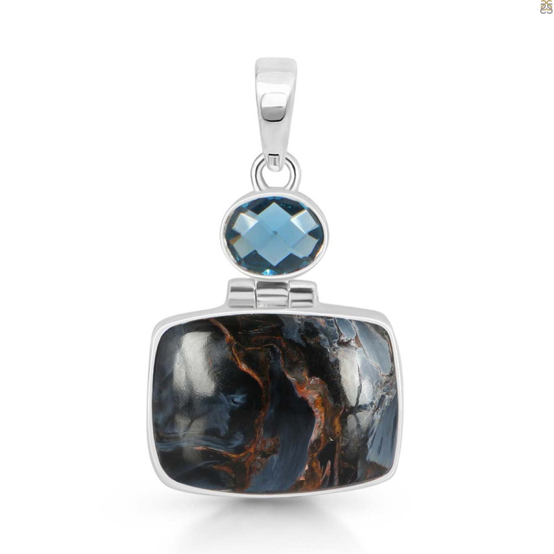 Pietersite/Blue Topaz Pendant-2SP PIT-1-129