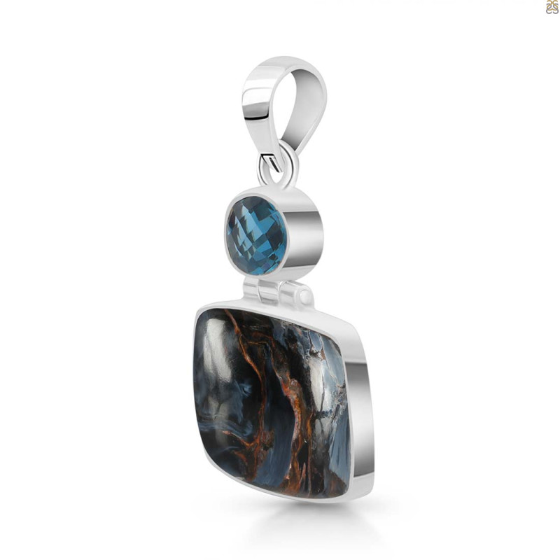 Pietersite/Blue Topaz Pendant-2SP