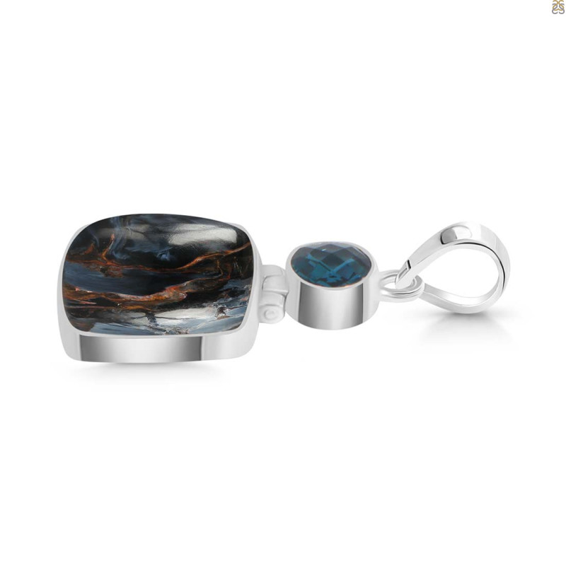 Pietersite/Blue Topaz Pendant-2SP PIT-1-129