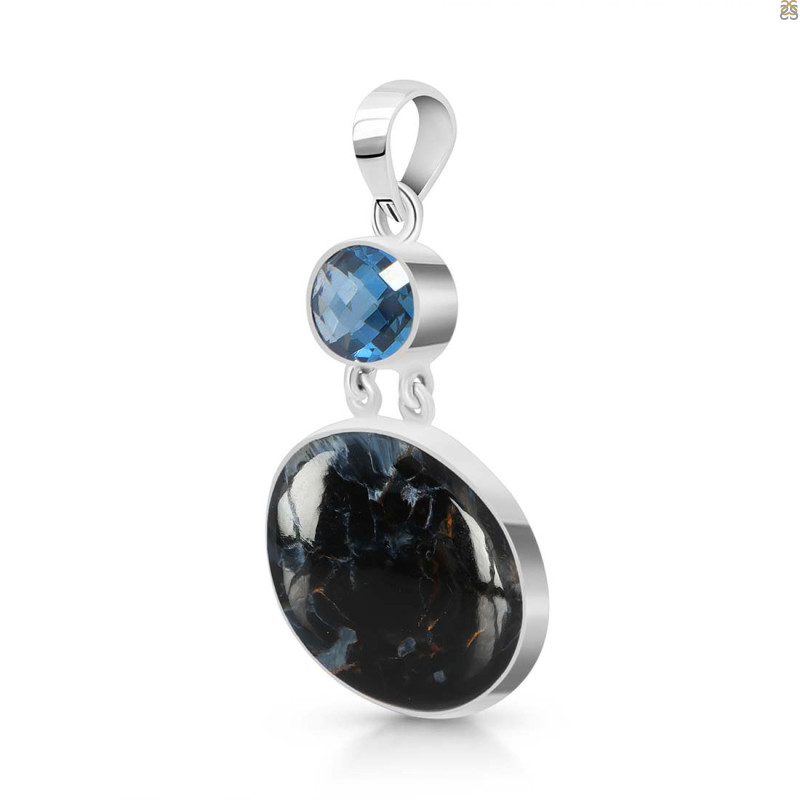 Pietersite/London Blue Topaz Pendant-2SP