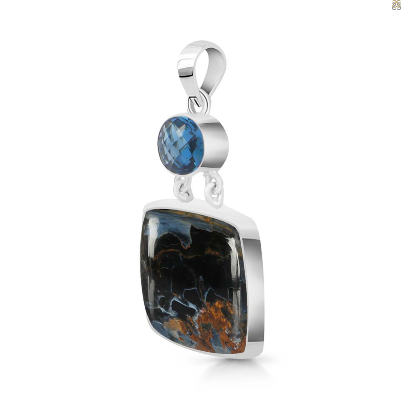 Pietersite/London Blue Topaz Pendant-2SP