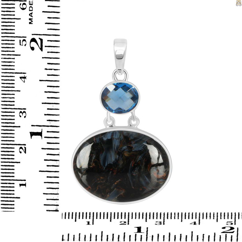 Pietersite/London Blue Topaz Pendant-2SP PIT-1-197