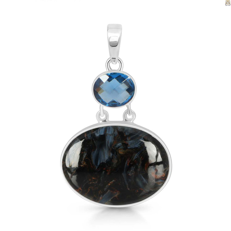 Pietersite/London Blue Topaz Pendant-2SP PIT-1-197