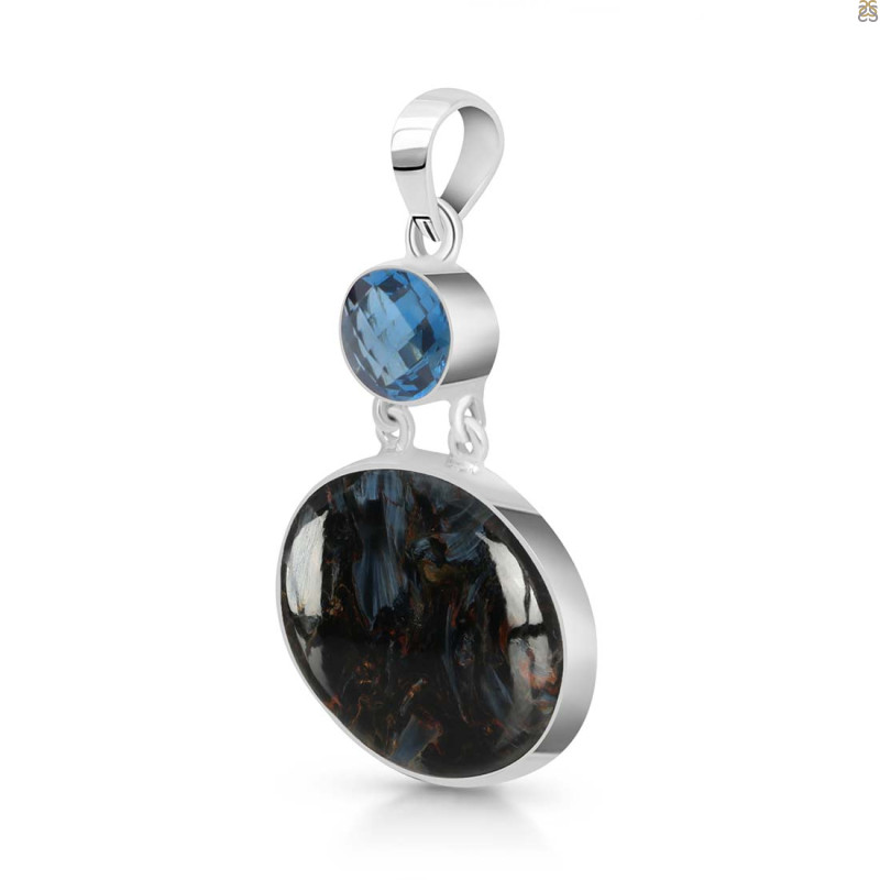 Pietersite/London Blue Topaz Pendant-2SP