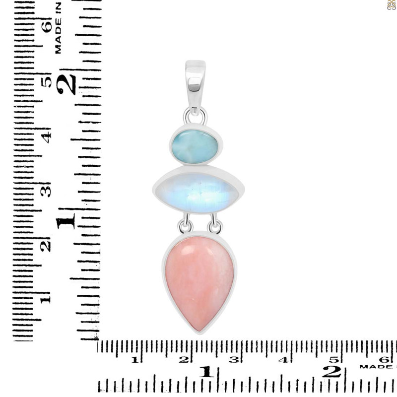Pink Opal/Larimar/Moonstone Pendant-2SP PKO-1-106