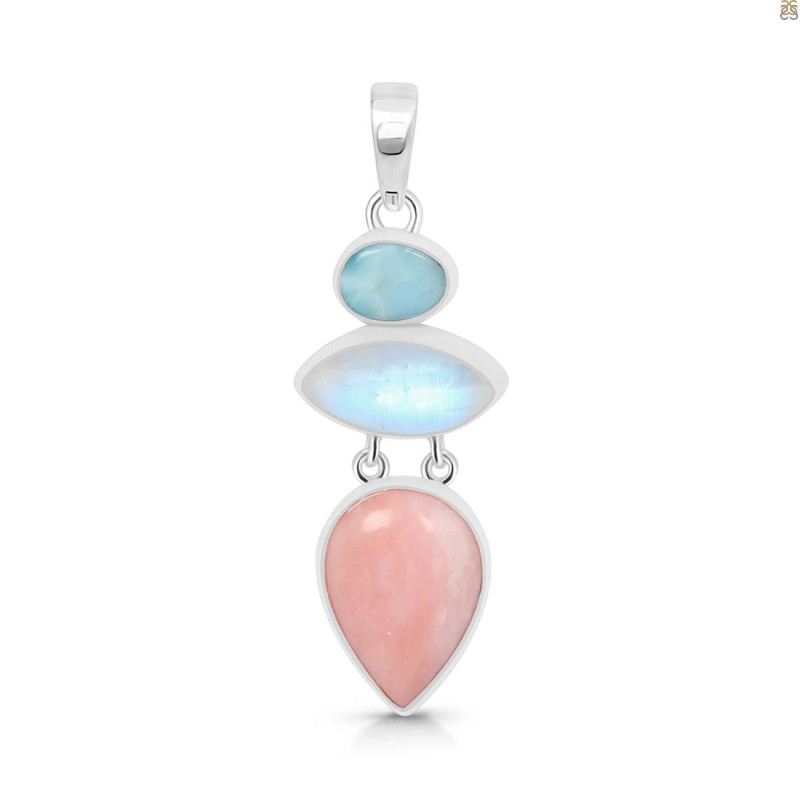 Pink Opal/Larimar/Moonstone Pendant-2SP PKO-1-106
