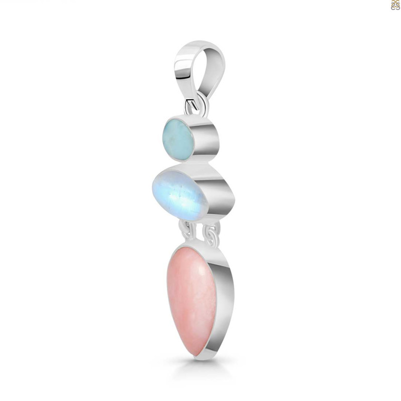 Pink Opal/Larimar/Moonstone Pendant-2SP