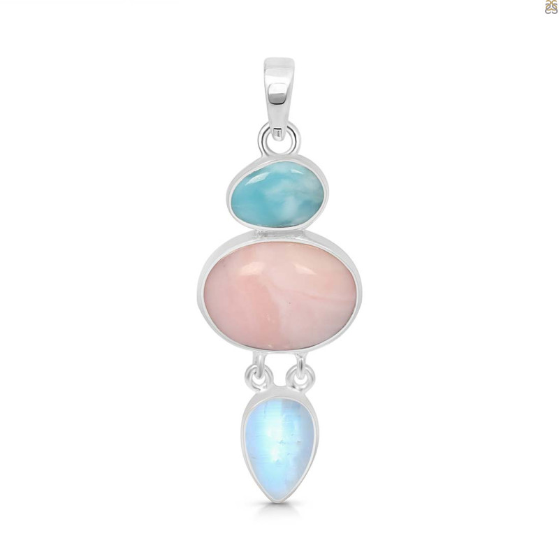 Pink Opal/Larimar/Moonstone Pendant-2SP PKO-1-108