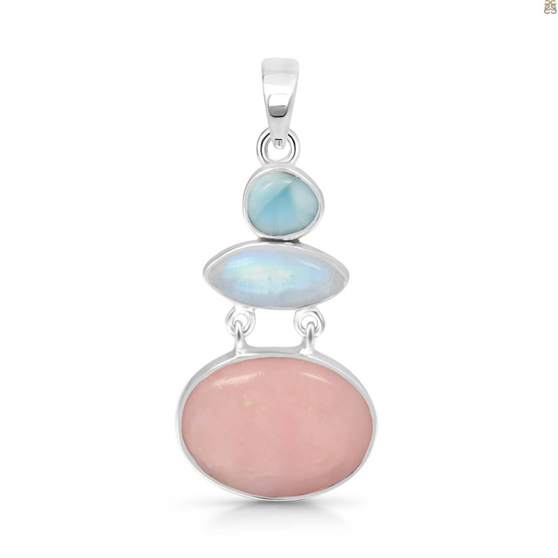 Pink Opal/Larimar/Moonstone Pendant-2SP PKO-1-109