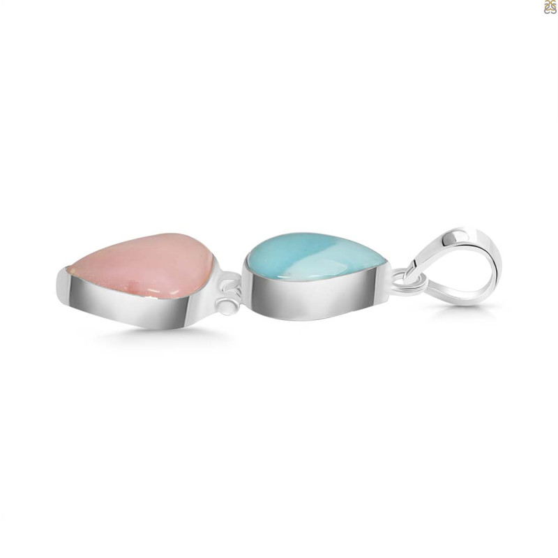 Pink Opal/Larimar Pendant-2SP PKO-1-14
